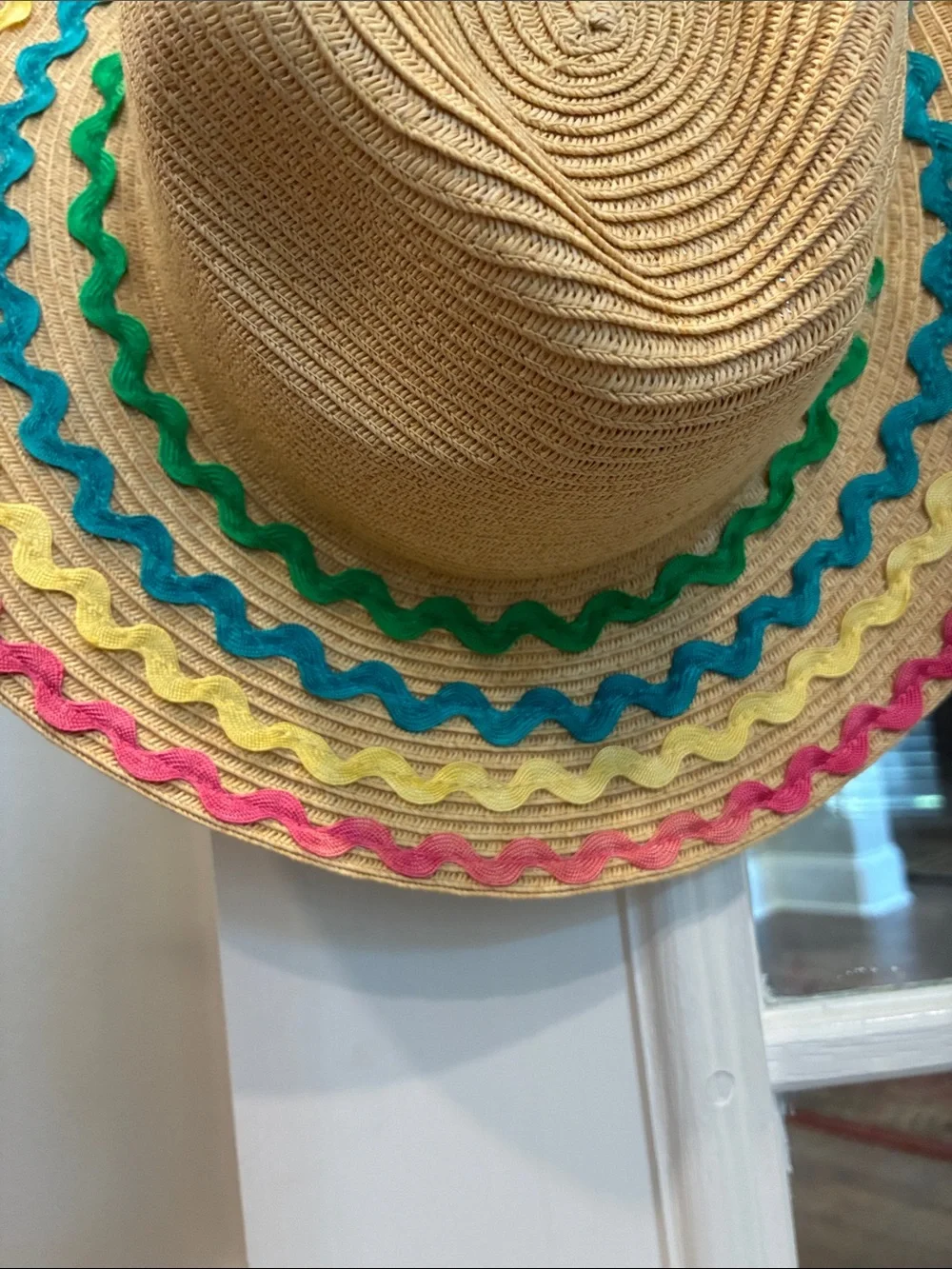 San Diego Hat Company Kids Straw Sun Hat with Pink, Yellow & Teal Trim
